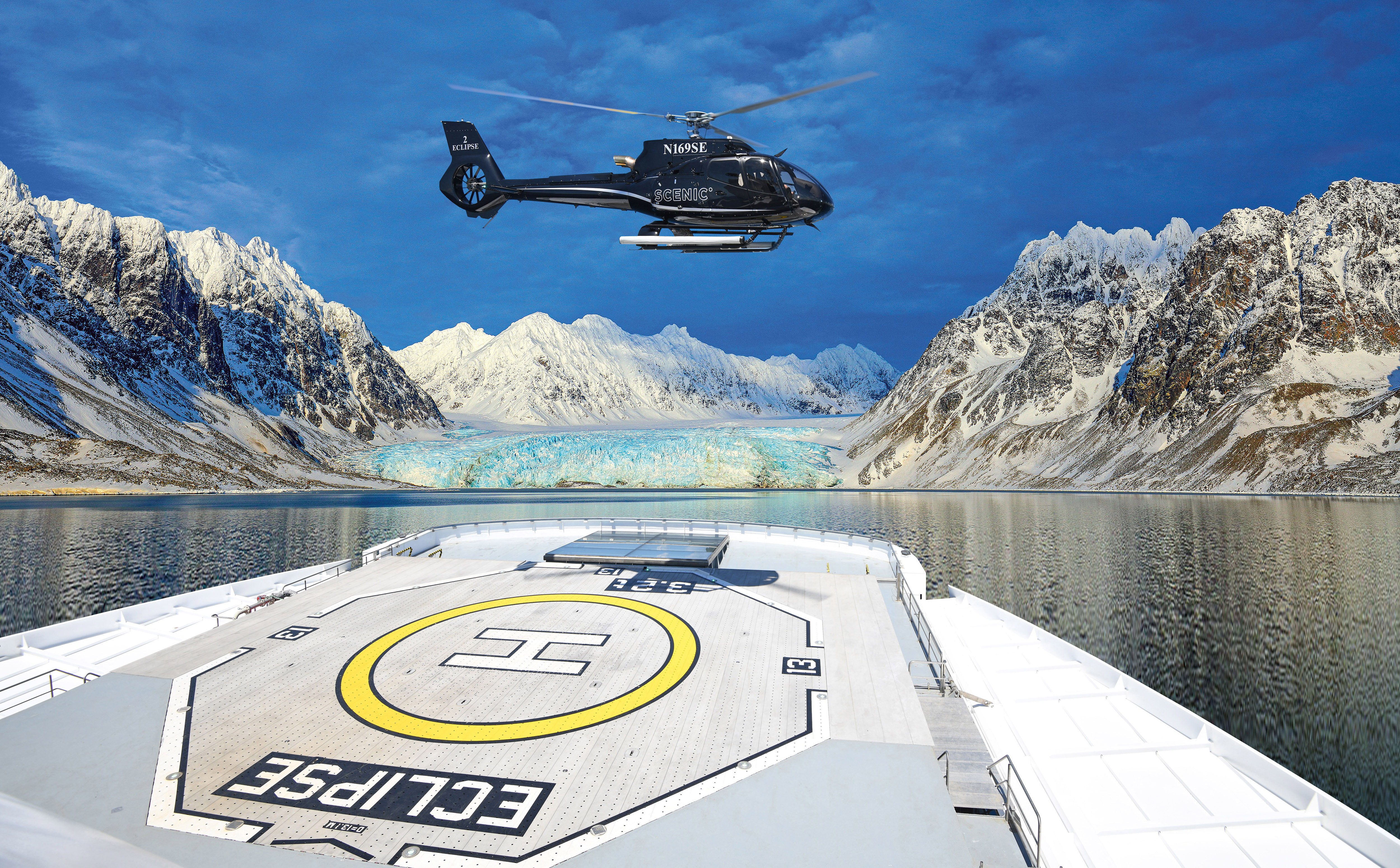 Scenic Eclipse - Helikopter Svalbard; Scenic Gruppe - Luxus-Yachtkreuzfahrten - Pressearbeit uschi liebl pr