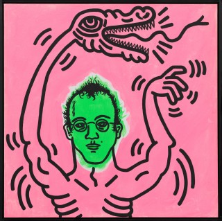 Selbstporträt Keith Haring pink grün